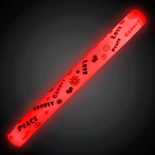 LED Light Up 16 Inch 60's Groovy Theme Foam Stick (1 Per Pack) - Glow-Paradise