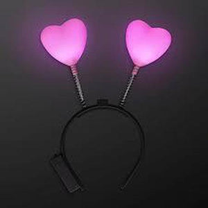 LED Flashing Pink Heart Head Boppers (1 Quantity Per Pack) - Glow-Paradise