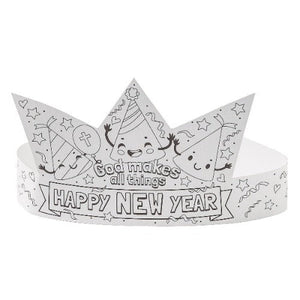 Color Your Own Faith Happy New Year Crowns (12 Quantity Per Pack) - Glow-Paradise