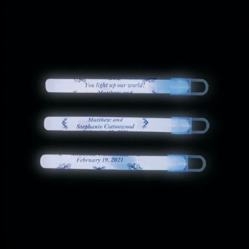 4 Inch Personalized Wedding Glow Sticks (White Color, 12 Count Per Pack) - Glow-Paradise