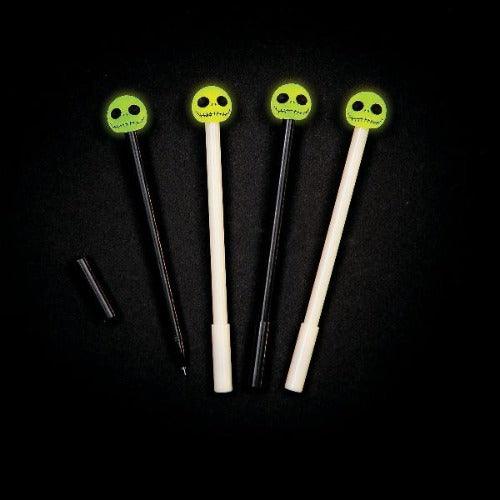 Glow In The Dark Skull Head Skeleton Pens (12 Per Pack) - Glow-Paradise