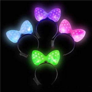 LED Light Up Hard Shell Polka-Dot Bow Headband Assorted Colors (12 Quantity Per Pack) - Glow-Paradise