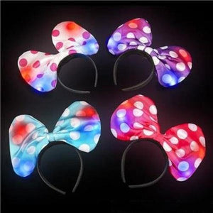 LED Light-Up Soft Polka Dot Bow Headbands (12 Quantity Per Pack) - Glow-Paradise