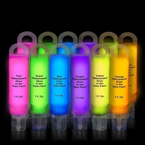 Glominex Glow Paint 1 oz Tubes (Assorted Colors, 12 Tubes Per Pack) - Glow-Paradise