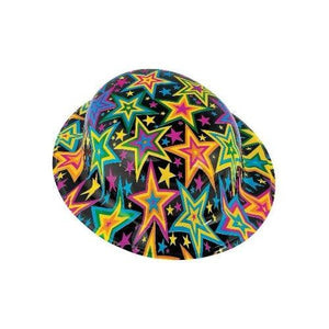 Star Print Derby Hats (12 Hats Per Pack) - Glow-Paradise