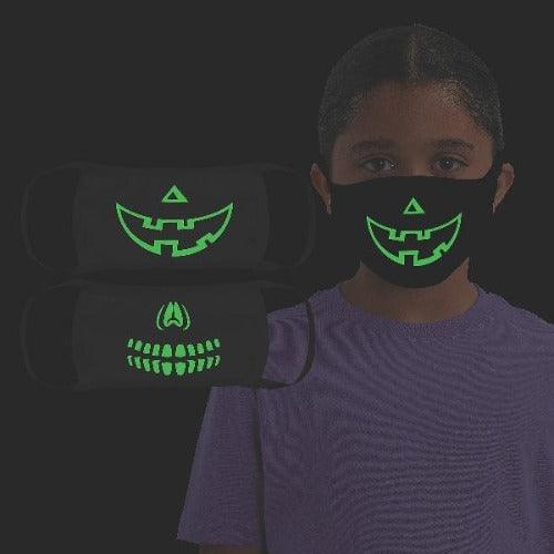 Glow In The Dark Halloween Washable Face Masks For Children (2 Masks Per Pack) - Glow-Paradise