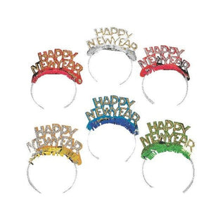 Bright Happy New Year Tiaras Assortment (24 Headbands Per Pack) - Glow-Paradise
