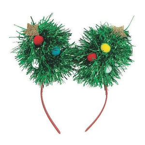 Tinsel Christmas Tree Headbands (12 Quantity Per Pack) - Glow-Paradise