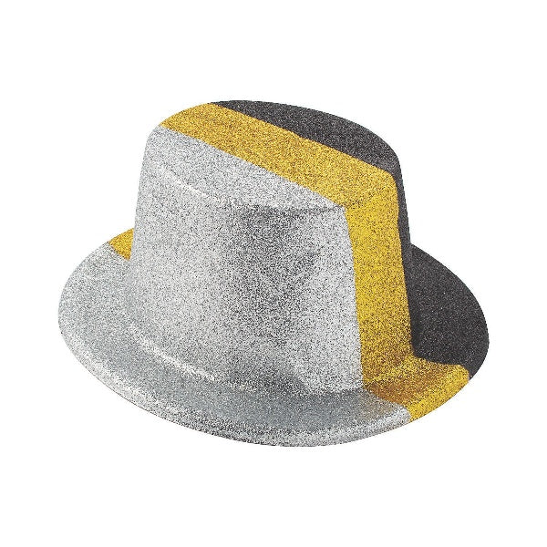 Black Silver & Gold Glitter Top Hats (12 Hats Per Pack) - Glow-Paradise