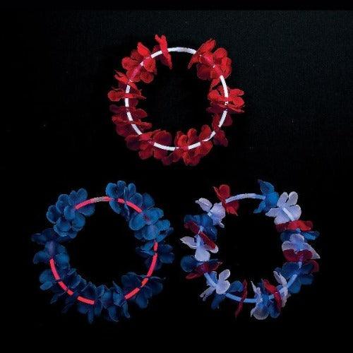 Patriotic Glow Lei Necklaces (12 Necklaces Per Pack) - Glow-Paradise