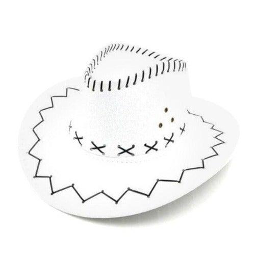 Heavy Leather Style Looking Cowboy Hat (White Color, 1 Quantity Per Pack) - Glow-Paradise