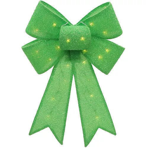 21 Inch Light-Up Mardi Gras Fabric Bow (Green Color, 1 Per Pack) - Glow-Paradise