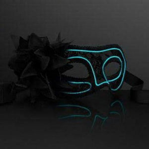 Electro Luminescent Wire Black Lace Party Mask (1 Mask Per Pack) - Glow-Paradise