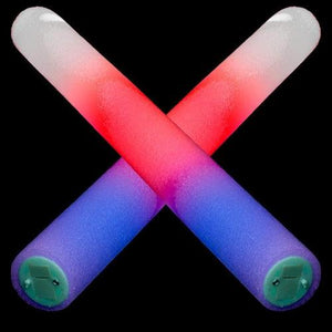 LED Light Up 16 Inch Foam Stick Baton - Red Blue White (3 Per Pack) - Glow-Paradise