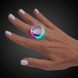 LED Light Up Silver Button Ring (Silver Color, 1 Ring Per Pack) - Glow-Paradise