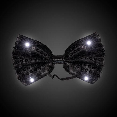 LED Light Up Black Sequin LU Bow Tie (1 Per Pack) - Glow-Paradise