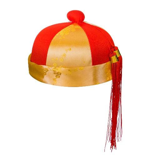 Red & Gold Mandarin Hat (1 Hat Per Pack) - Glow-Paradise