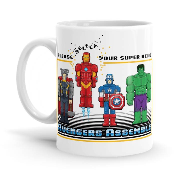 8 Bit Superheroes - Marvel Ceramic Home Kitchen Drinking Coffee Milk Mug (350 ml/11oz, Made in USA) - Glow-Paradise
