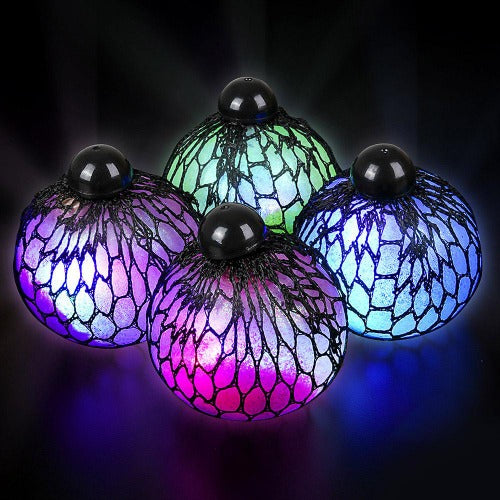 3 Inch Light Up Mesh Squeeze Glitter Balls (12 Balls Per Pack) - Glow-Paradise