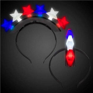 LED LIght Up Mohawk Six Stars Red White Blue Headband (1 Quantity Per Pack) - Glow-Paradise