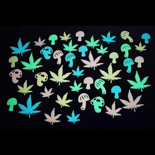 Glow in the Dark Multicolor Marijuana Weed Pot Leaves (24 Stickers Per Pack) - Glow-Paradise