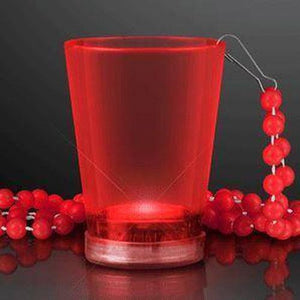 LED Light Up 2 Oz Beaded Shot Glass Necklaces (Red Color, 1 Quantity Per Pack) - Glow-Paradise