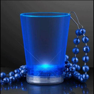 LED Light Up 2 Oz Beaded Shot Glass Necklaces (Blue Color, 1 Quantity Per Pack) - Glow-Paradise