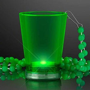 LED Light Up 2 Oz Beaded Shot Glass Necklaces (Green Color, 1 Quantity Per Pack) - Glow-Paradise