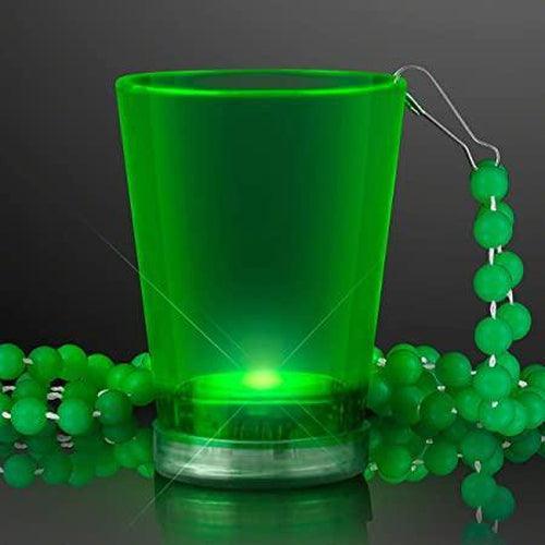 LED Light Up 2 Oz Beaded Shot Glass Necklaces (Green Color, 1 Quantity Per Pack) - Glow-Paradise