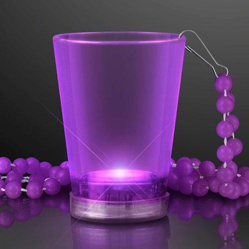 LED Light Up 2 Oz Beaded Shot Glass Necklaces (Purple Color, 1 Quantity Per Pack) - Glow-Paradise