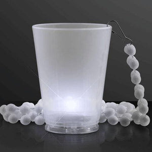 LED Light Up 2 Oz Beaded Shot Glass Necklaces (White Color, 1 Quantity Per Pack) - Glow-Paradise