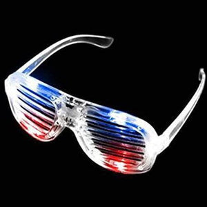 LED Light Up Patriotic Slotted Rock Star Shades - Red White Blue (6 Eyeglasses Per Pack) - Glow-Paradise