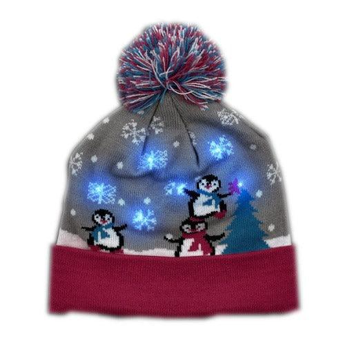 LED Christmas Holiday Penguins Beanie Hat (1 Quantity Per Pack) - Glow-Paradise