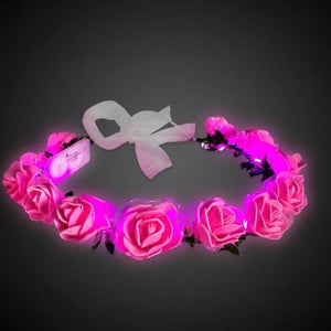 LED Light Up Roses Halo Headband (Pink Color, 1 Quantity Per Pack) - Glow-Paradise
