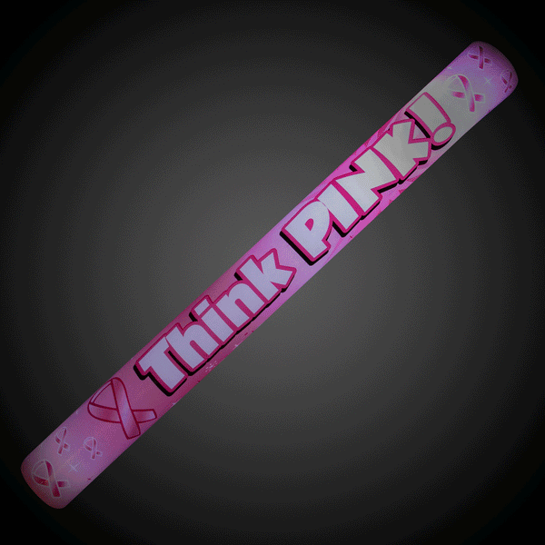 LED Light Up 16 Inch Think Pink Ribbon Theme Foam Stick (1 Per Pack) - Glow-Paradise
