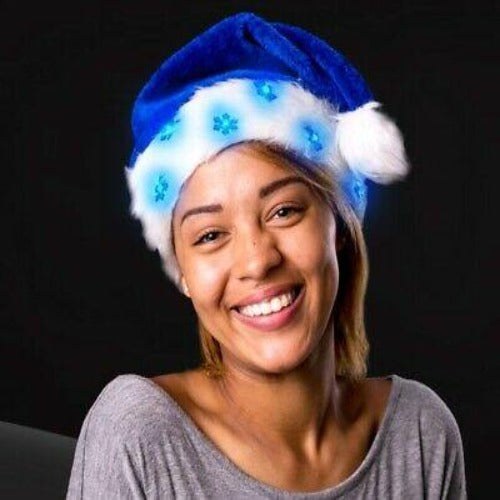 Blue LED Snowflake Santa Claus Faux Fur Plush Hat (1 Quantity Per Pack) - Glow-Paradise