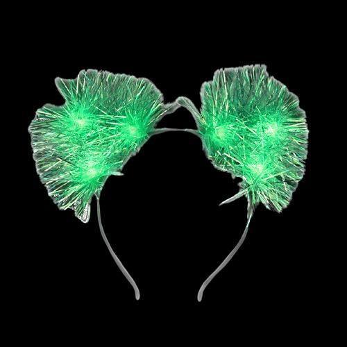 LED Light Up Tinsel Fluffy Cat Ears Headband (1 Quantity Per Pack) - Glow-Paradise