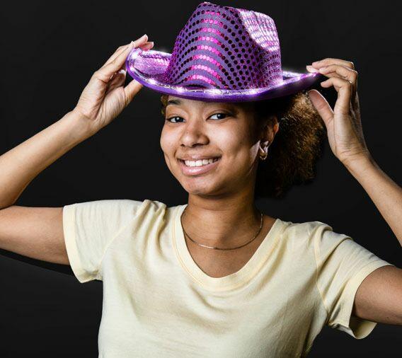 LED Flashing Cowboy Hat With Sequins (Purple Color, 1 Quantity Per Pack) - Glow-Paradise