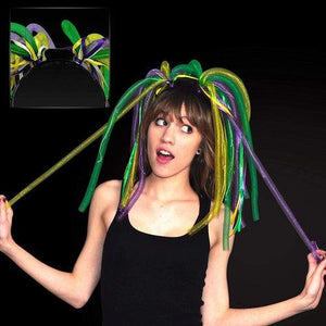 Purple Gold and Green Mardi Gras LED Noodle Headband Flashing Dreads (1 Quantity Per Pack) - Glow-Paradise