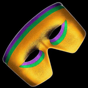 Masquerade Purple, Green, Gold Unlit Metallic Mask Mardi Gras Face Mask (12 Quantity Per Pack) - Glow-Paradise