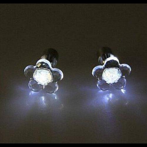 LED Light Up Flower Stud Earrings (White Color, 1 Pair Per Pack) - Glow-Paradise