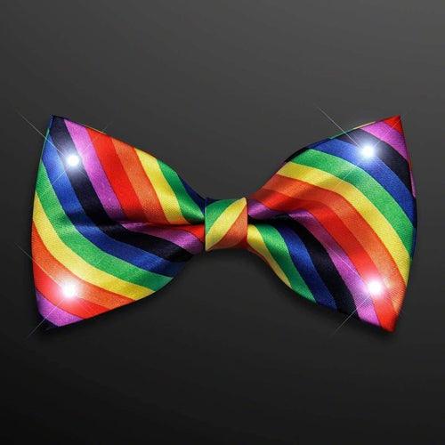 LED Light Up Stripes Bow Tie with White LED Lights (Rainbow Color, 1 Per Pack) - Glow-Paradise