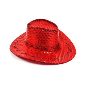 Stylish Sequin Cowboy Hat (Red Color, 1 Quantity Per Pack) - Glow-Paradise