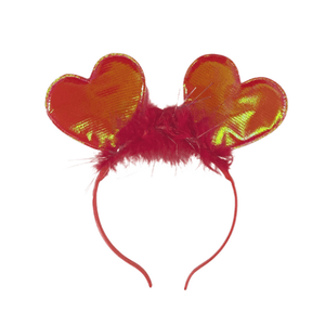 LED Red Double Heart Head Bopper with Red Fur (1 Quantity Per Pack) - Glow-Paradise