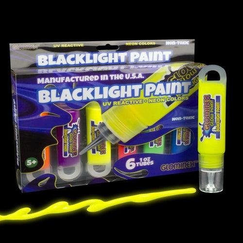 Glominex Blacklight UV Reactive Paint 1oz Tubes Retail Ready (Assorted Colors, 6 Quantity Per Pack) - Glow-Paradise