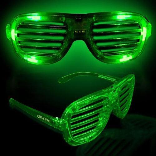 LED Light Up Slotted Rock Star Sunglasses (Green Color, 6 Per Pack) - Glow-Paradise