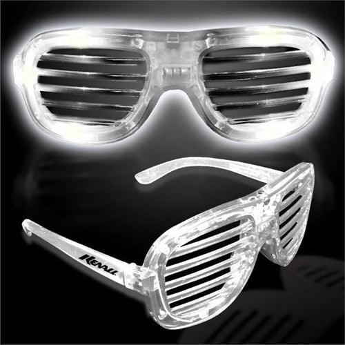 LED Light Up Slotted Rock Star Sunglasses (White Color, 6 Per Pack) - Glow-Paradise