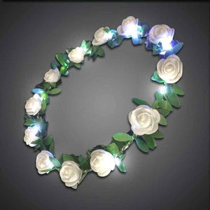 LED Light Up Rose Flower Princess Halo Crown Headband (White Color, 1 Quantity Per Pack) - Glow-Paradise