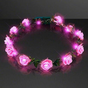 LED Light Up Rose Flower Princess Halo Crown Headband (Pink Color, 1 Quantity Per Pack) - Glow-Paradise