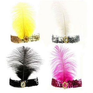 Sequinned Headband with Feathers - 4 designs (24 Quantity Per Pack) - Glow-Paradise